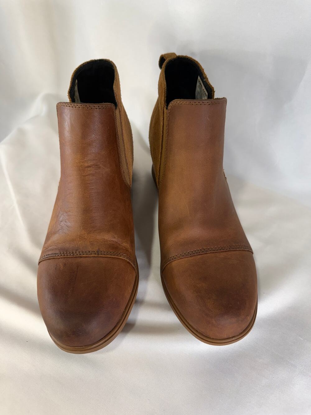Sorel Evie Women’s 8 Brown Leather Suede Wedge Chelsea Ankle Boots NL3816-242